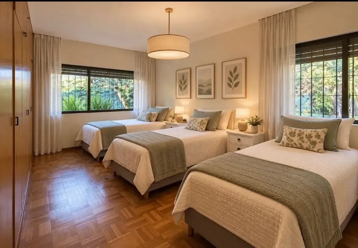 Habitación con ventana al jardín